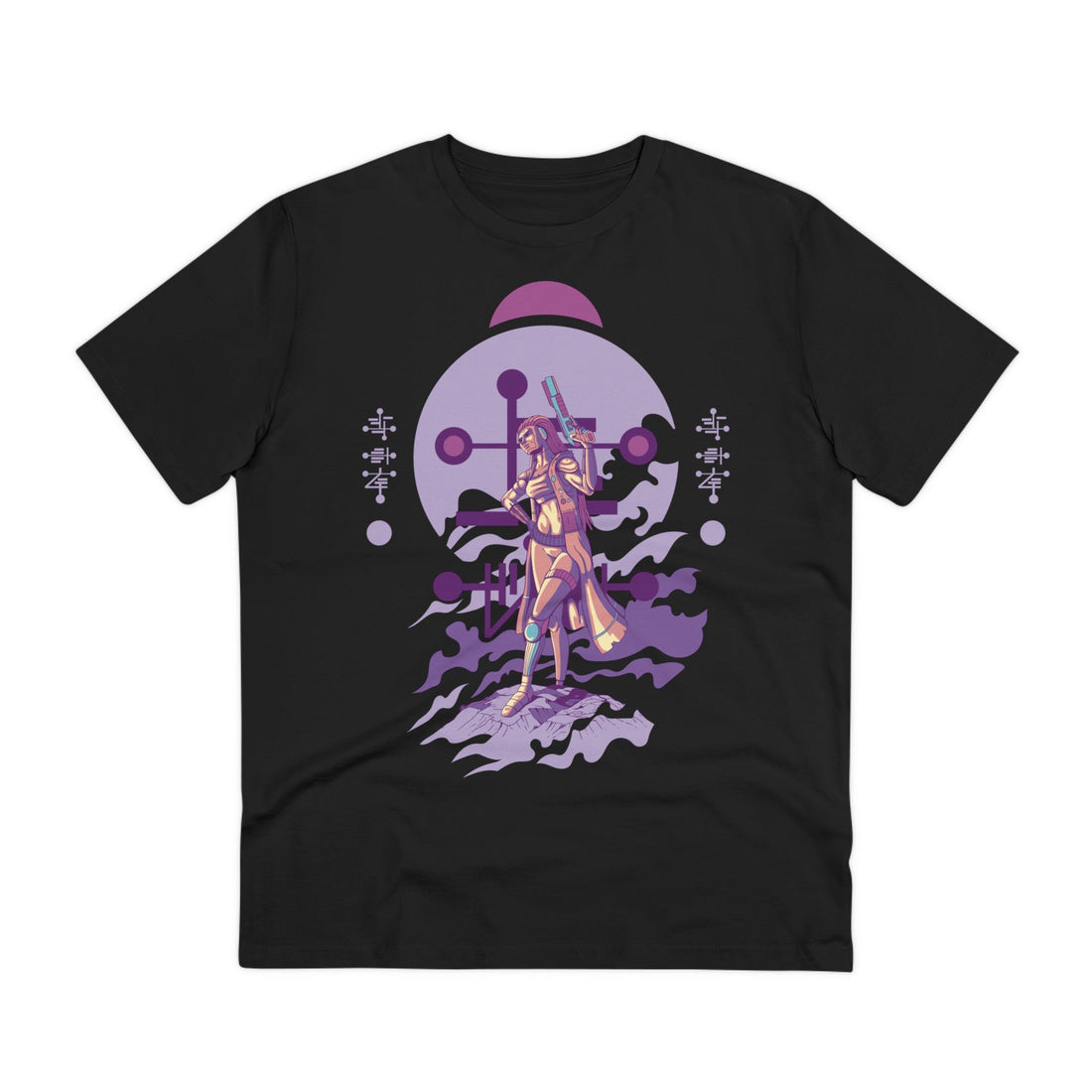 Printify T-Shirt Black / 2XS Female Humanoid Alien with Gun - Alien Warrior - Front Design