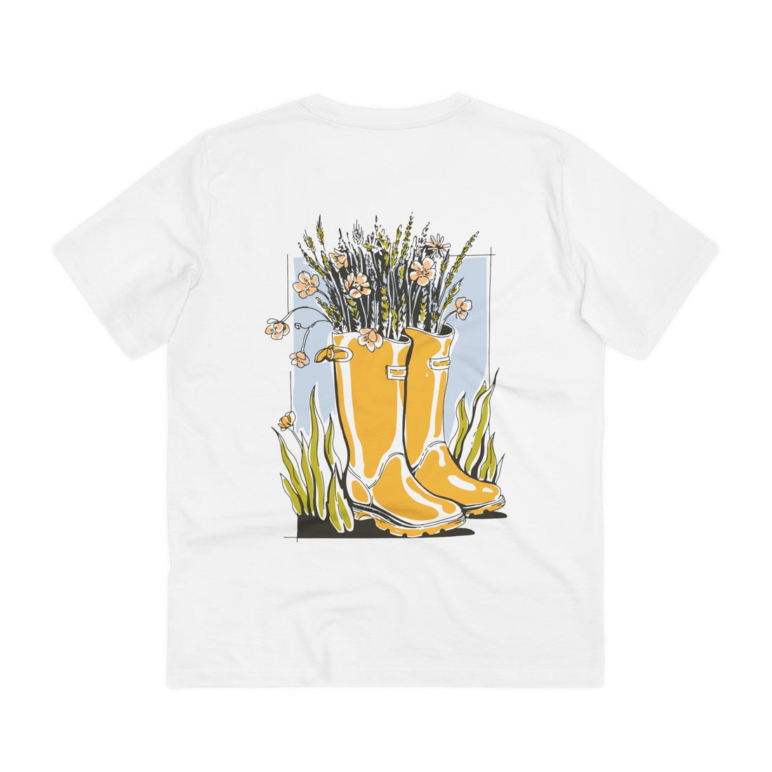 Printify T-Shirt White / 2XS Flowers in boots - Cottagecore Lifestyle - Back Design