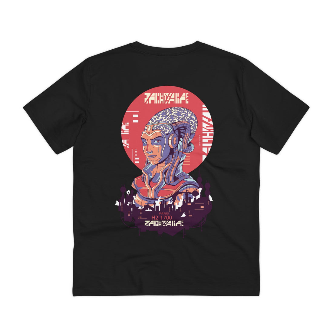 Printify T-Shirt Black / 2XS Futuristic Cyber Brain Woman - Cyberpunk World - Back Design