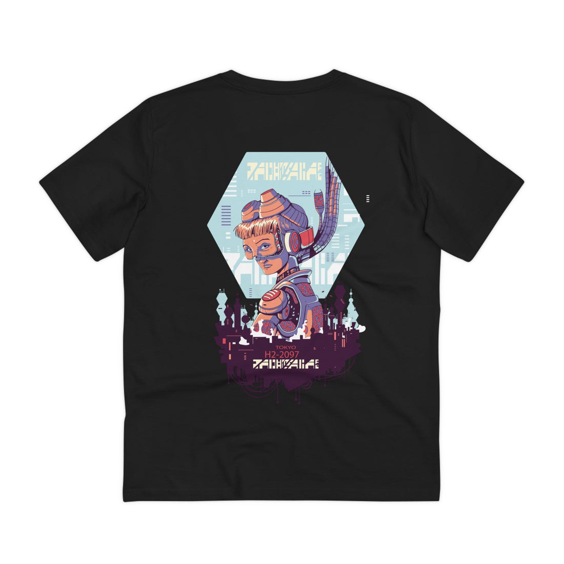 Printify T-Shirt Black / 2XS Futuristic Cyber Girl - Cyberpunk World - Back Design