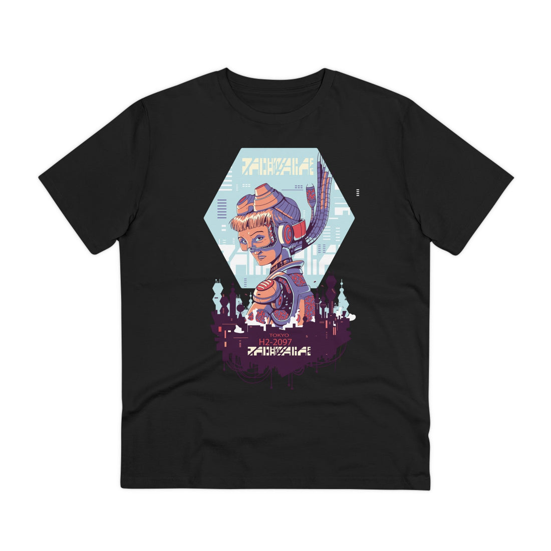 Printify T-Shirt Black / 2XS Futuristic Cyber Girl - Cyberpunk World - Front Design