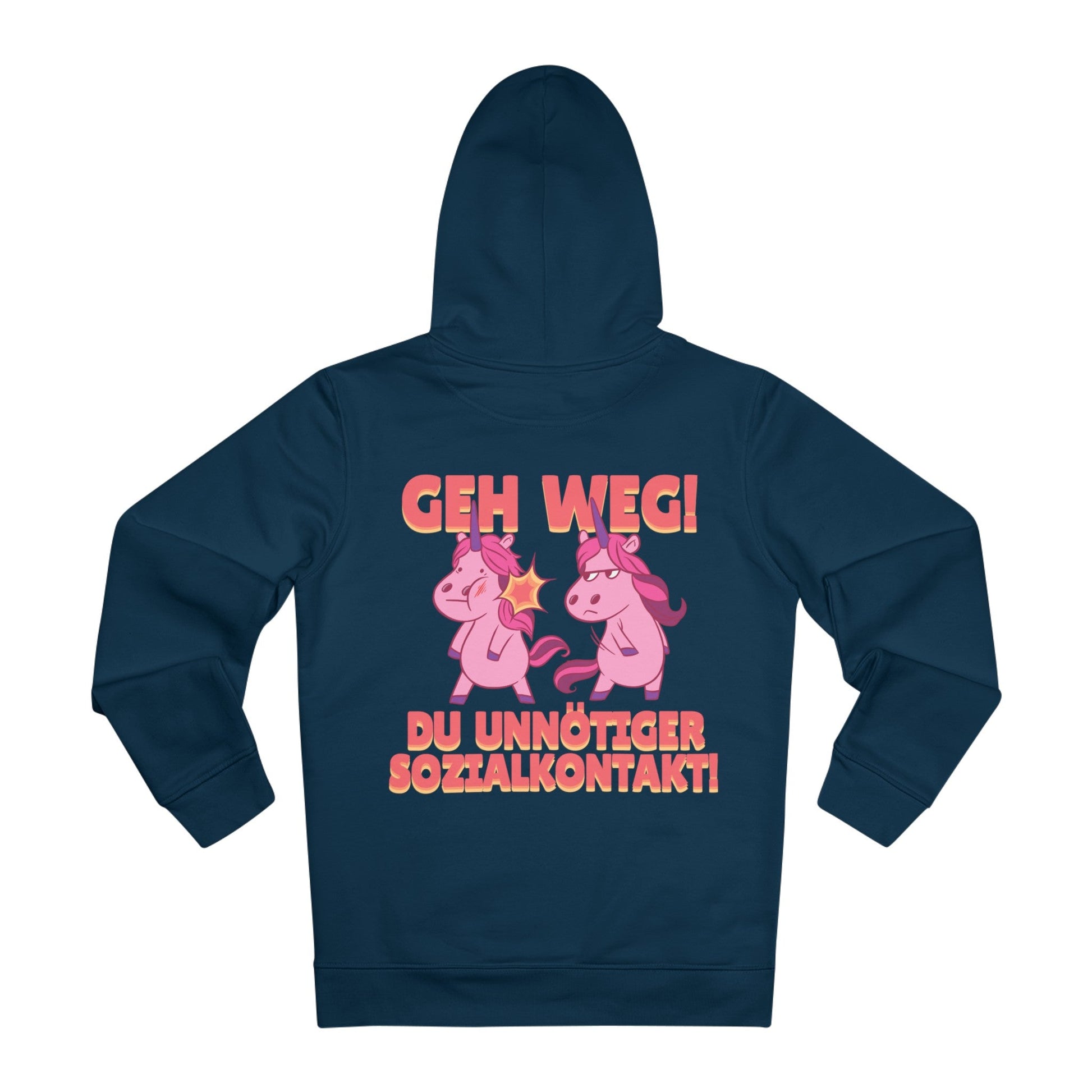 Printify Hoodie French Navy / S Geh Weg! Du unnötiger Sozialkontakt - Unicorn World - Hoodie - Back Design