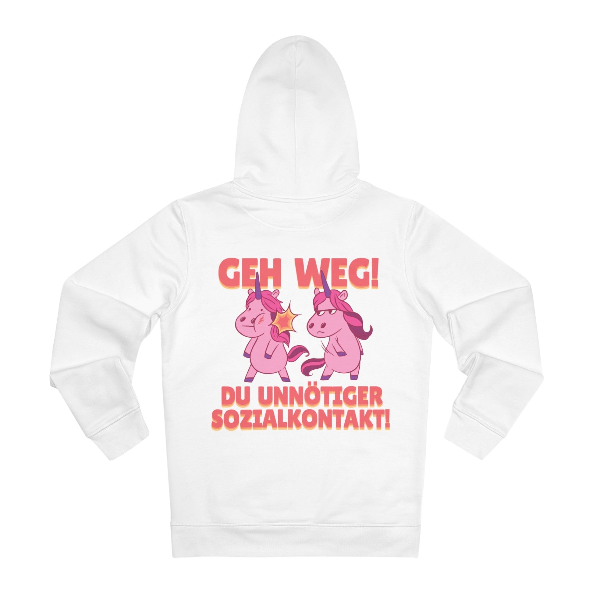 Printify Hoodie White / S Geh Weg! Du unnötiger Sozialkontakt - Unicorn World - Hoodie - Back Design