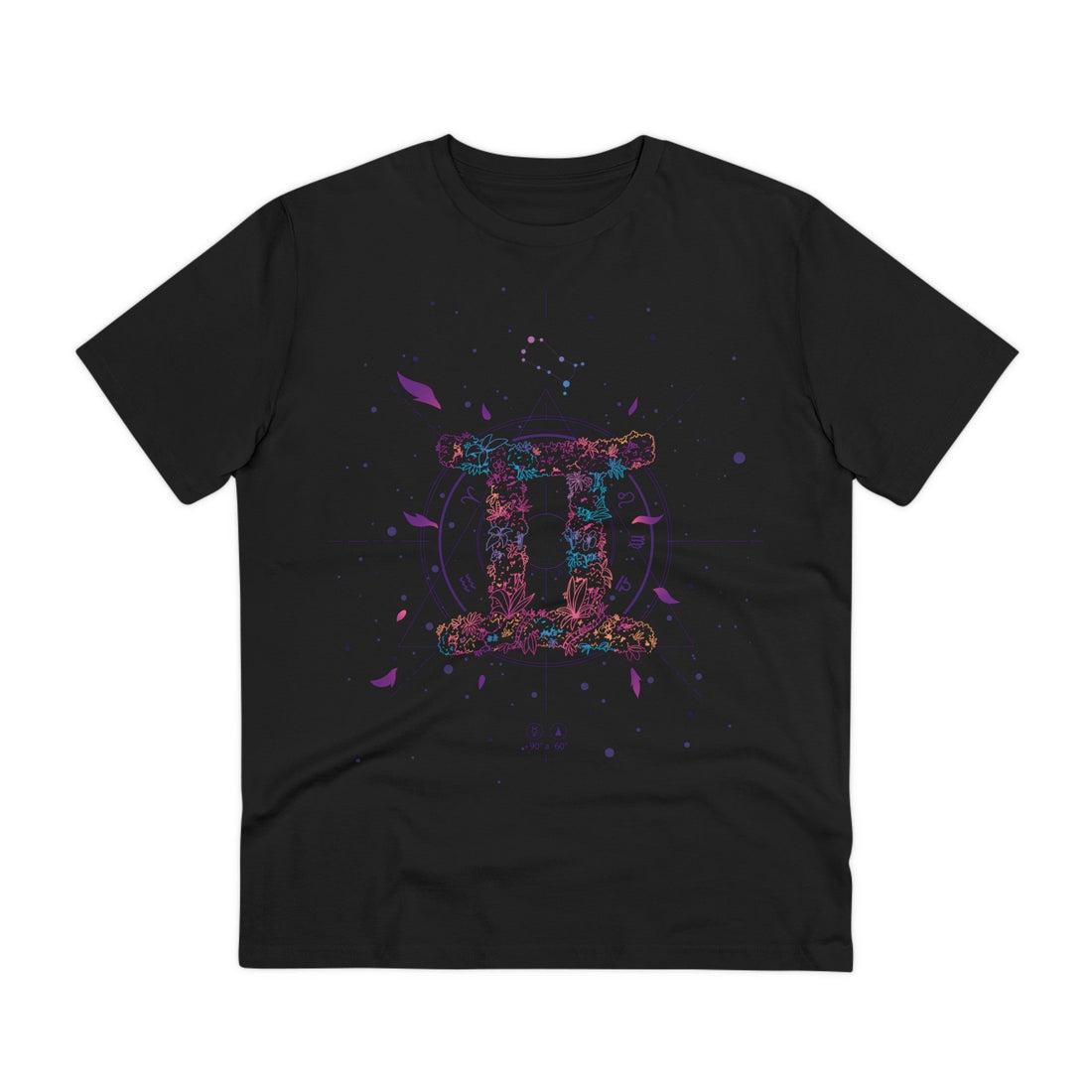 Printify T-Shirt Black / 2XS Gemeni Zodiac - Floral Zodiac Signs - Front Design