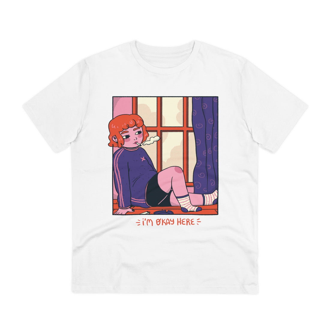 Printify T-Shirt White / 2XS Girl in Window - Cozy at Home - Front Design