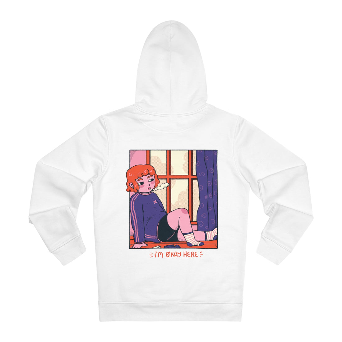 Printify Hoodie White / S Girl in Window - Cozy at Home - Hoodie - Back Design
