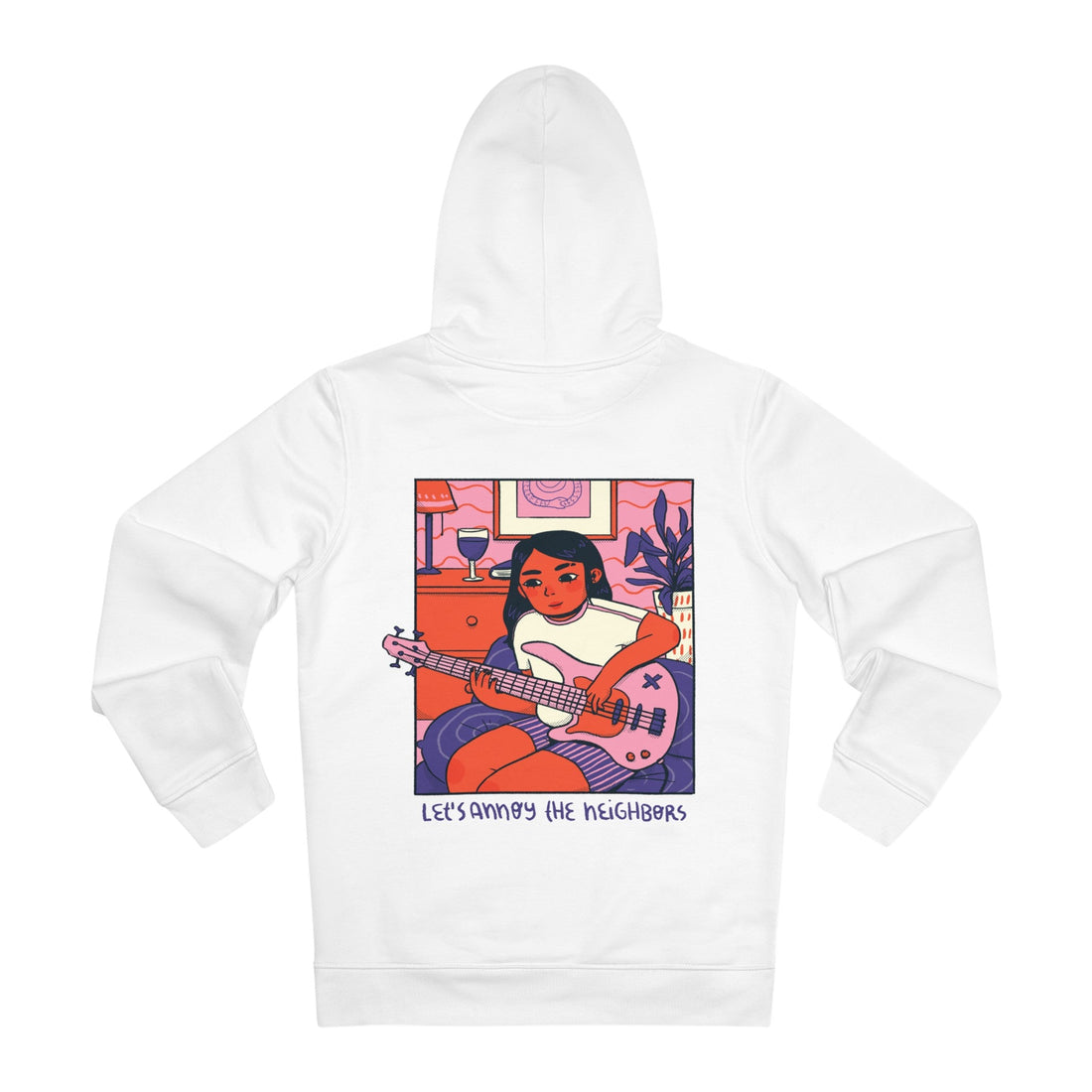 Printify Hoodie White / S Girl playing bass - Cozy at Home - Hoodie - Back Design