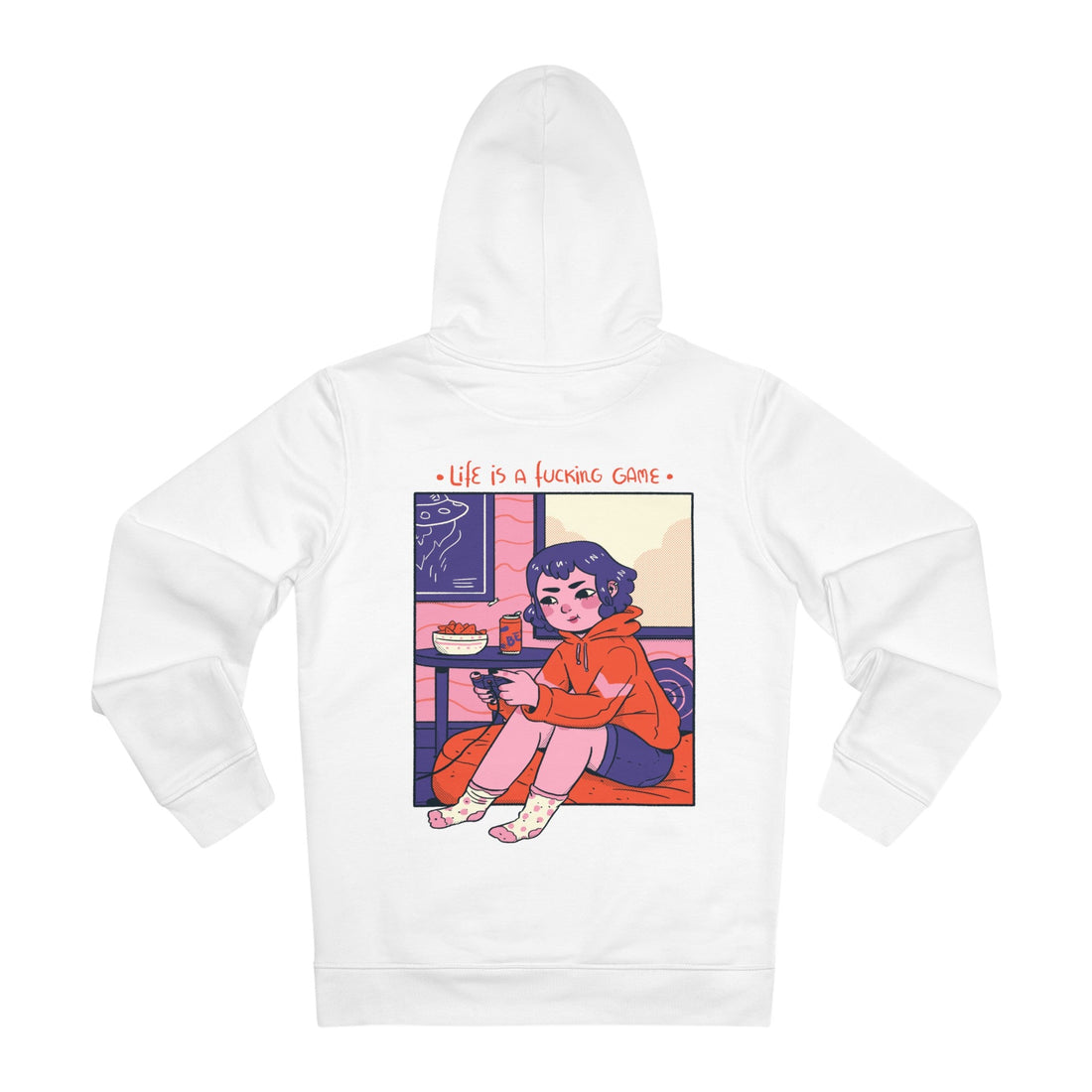 Printify Hoodie White / S Girl playing Videogames - Cozy at Home - Hoodie - Back Design