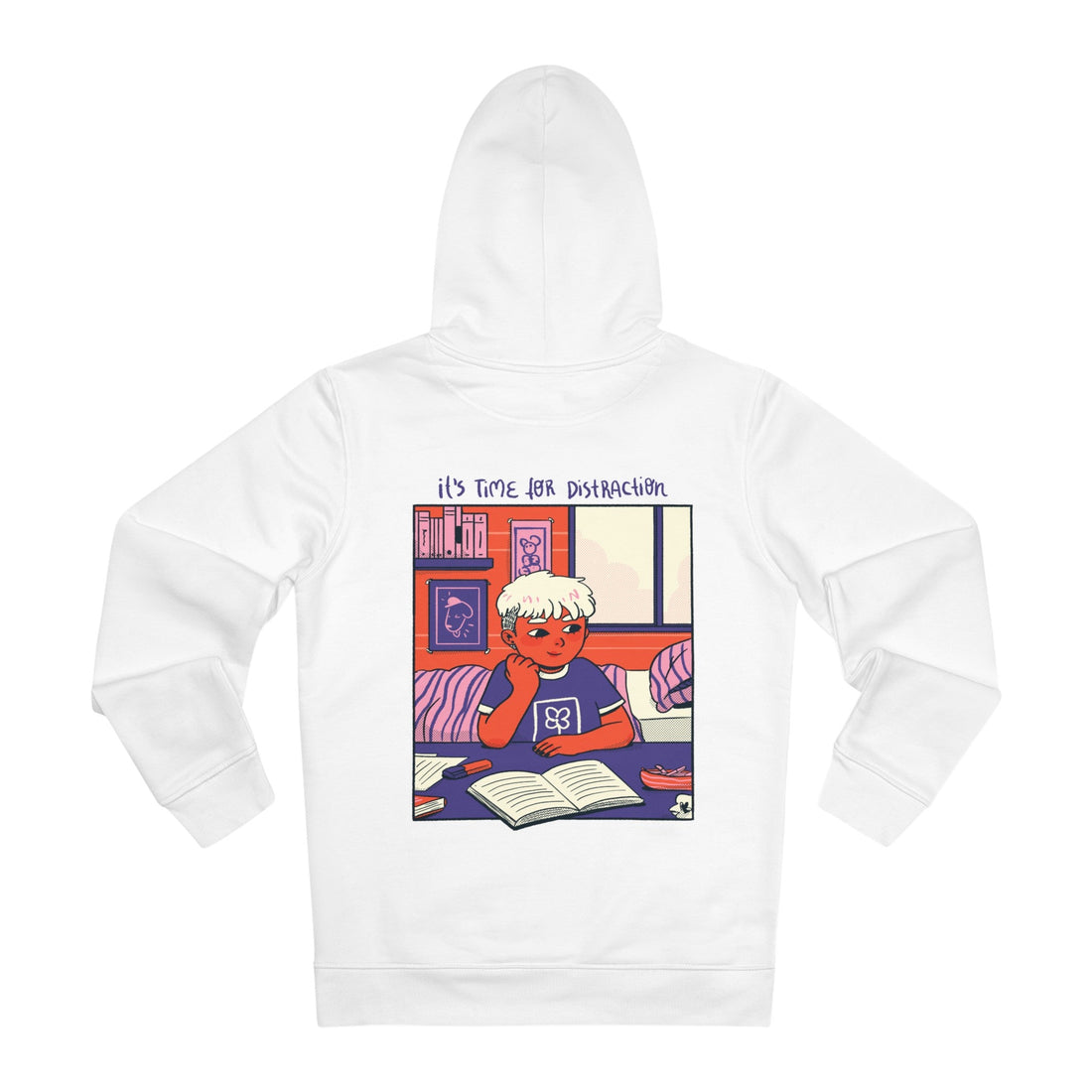 Printify Hoodie White / S Girl studying - Cozy at Home - Hoodie - Back Design