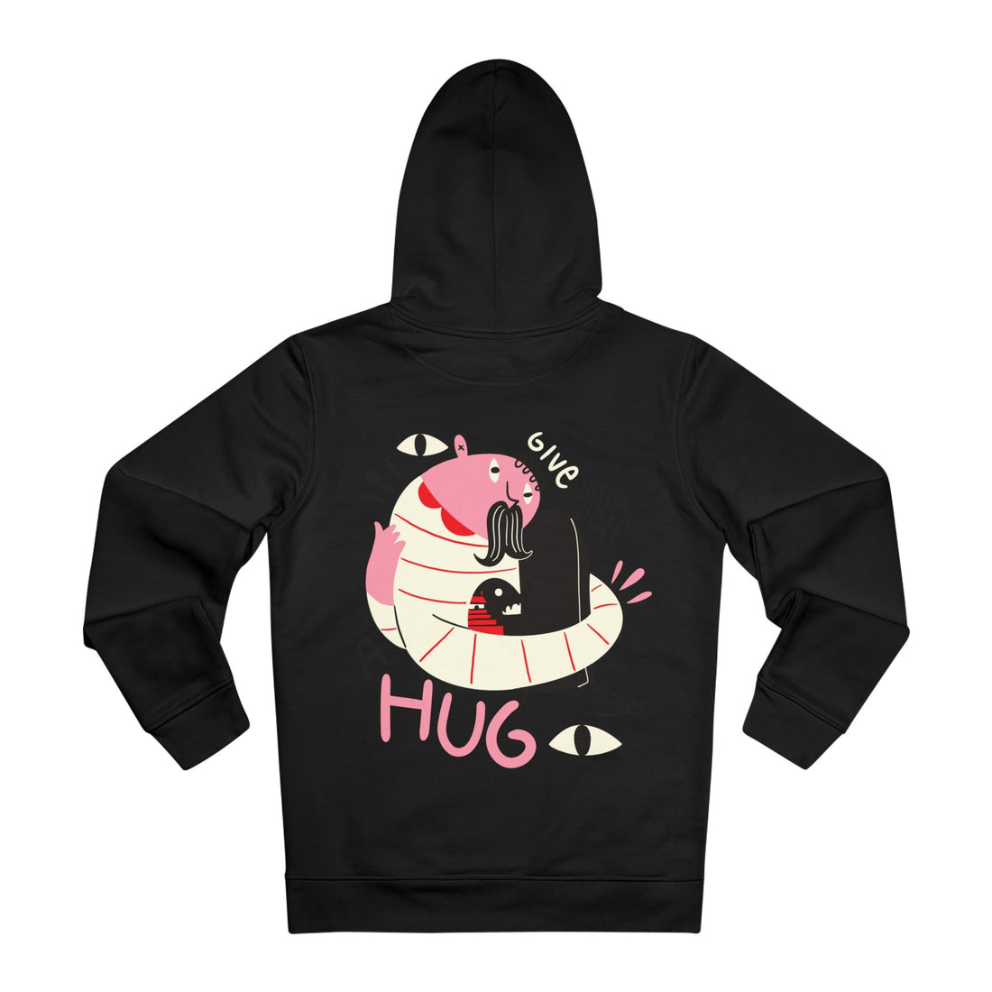 Printify Hoodie Black / M Give yourself a Hug - Weird Characters with Positive Quotes - Hoodie - Back Design