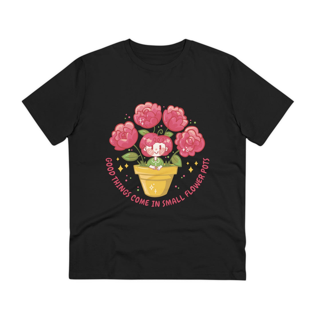 Printify T-Shirt Black / 2XS Good things come in small Flowers Pots - Floral Children - Front Design