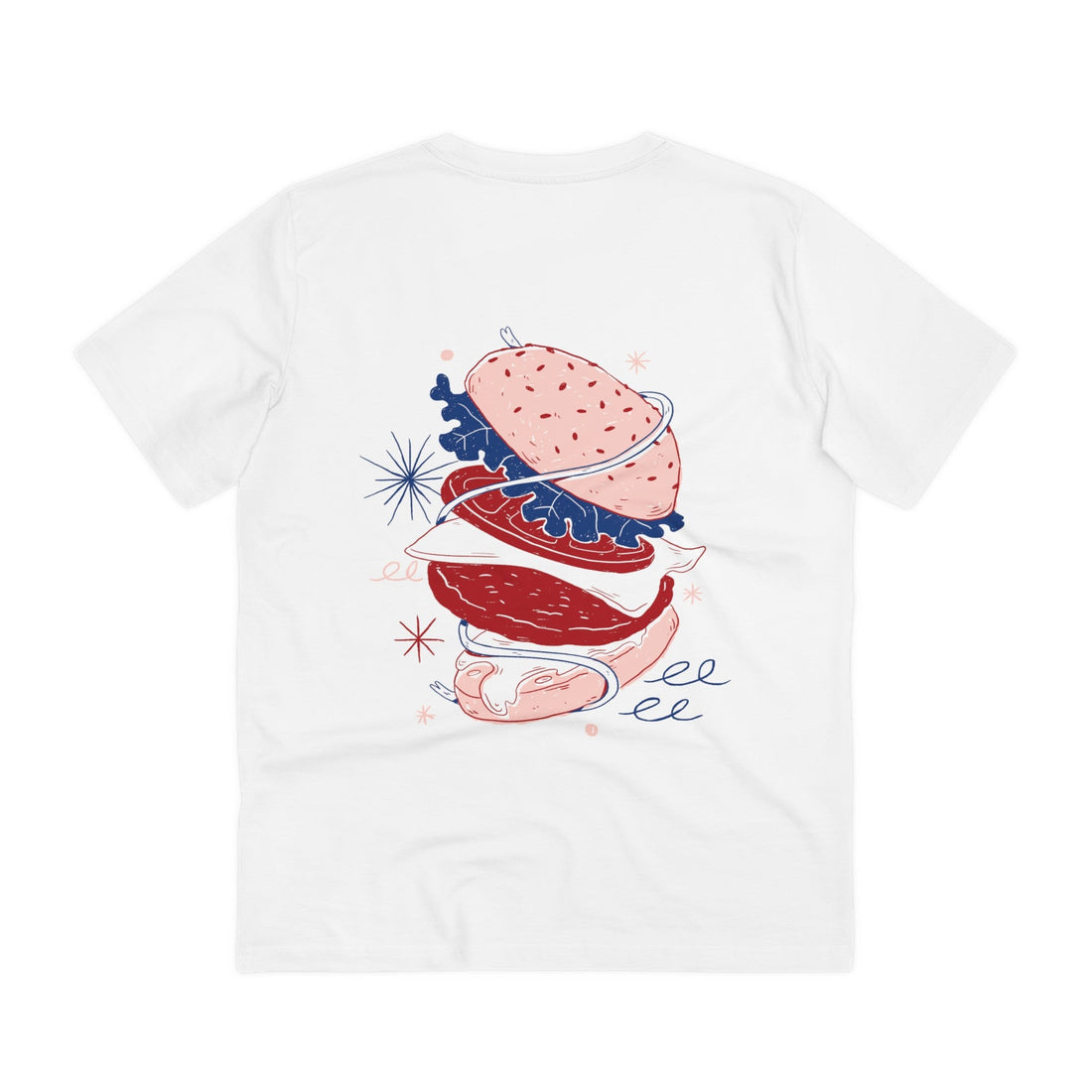Printify T-Shirt White / 2XS Hamburger - Retro Doodled Food - Back Design