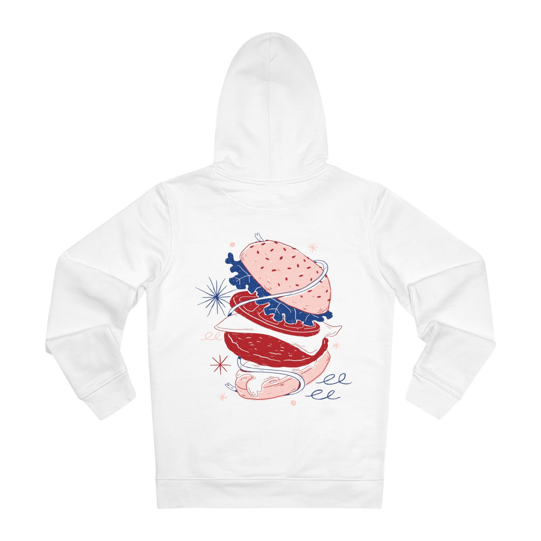 Printify Hoodie White / S Hamburger - Retro Doodled Food - Hoodie - Back Design