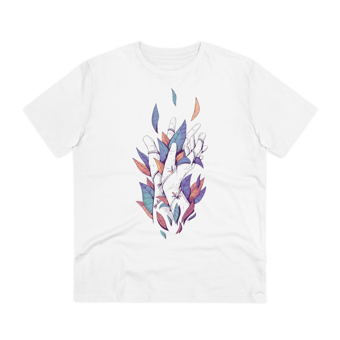 Printify T-Shirt White / 2XS Hands holding leaves - Floral Hands - Front Design