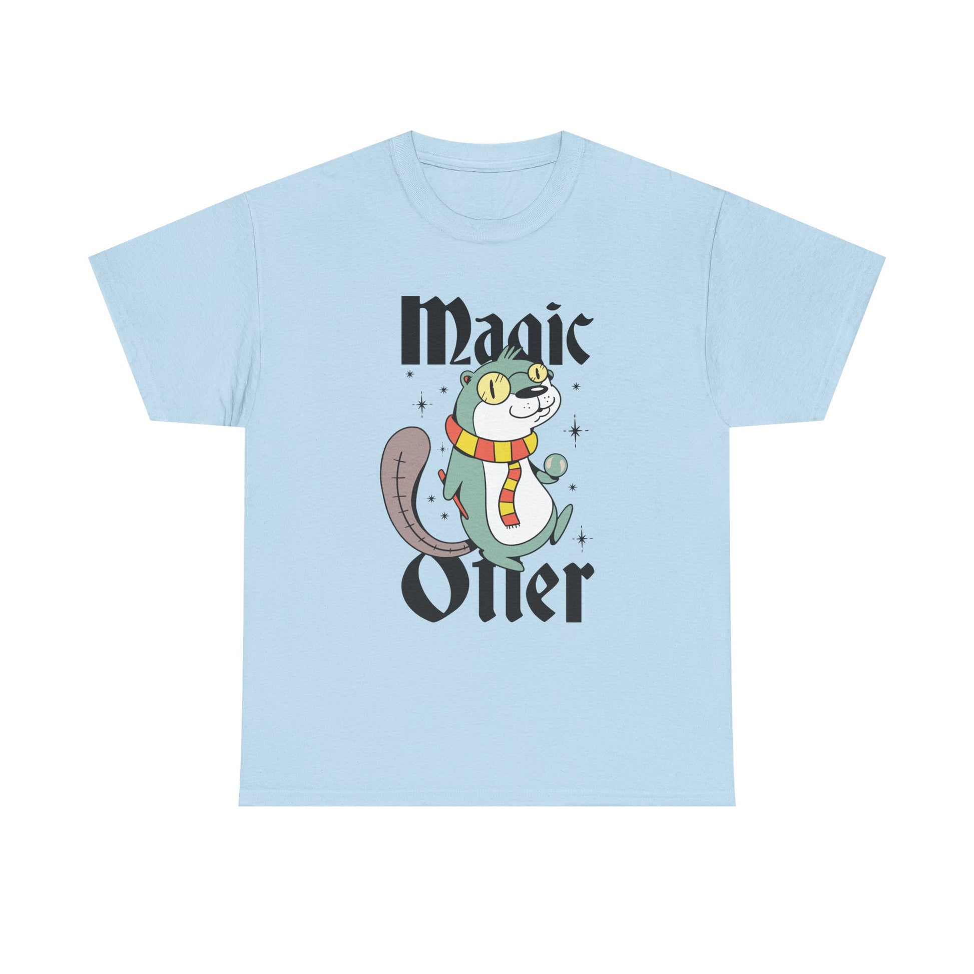 Hellblaues Shirt mit süßem Otter im Zauberlook. Inspiriert von Harry Potter – mit runder Brille und ikonischem Schal.