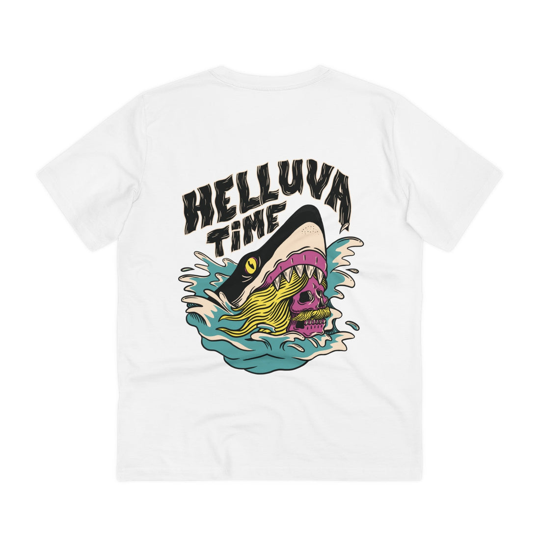 Printify T-Shirt White / 2XS Helluva Time Skull in Shark Summer Afterlife - Summer Skulls - Back Design
