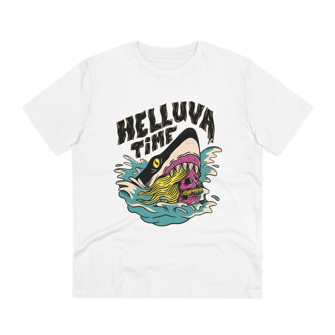 Printify T-Shirt White / 2XS Helluva Time Skull in Shark Summer Afterlife - Summer Skulls - Front Design