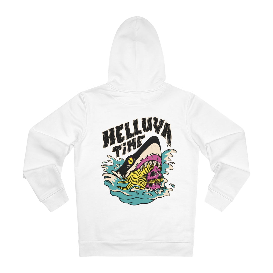 Printify Hoodie White / S Helluva Time Skull in Shark Summer Afterlife - Summer Skulls - Hoodie - Back Design