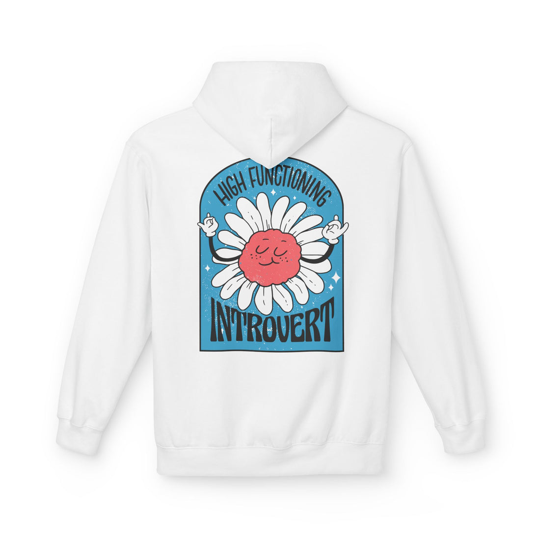 Weißer Unisex Hoodie mit Back-Print „High Functioning Introvert“ im Antisocial-Retro-Stil