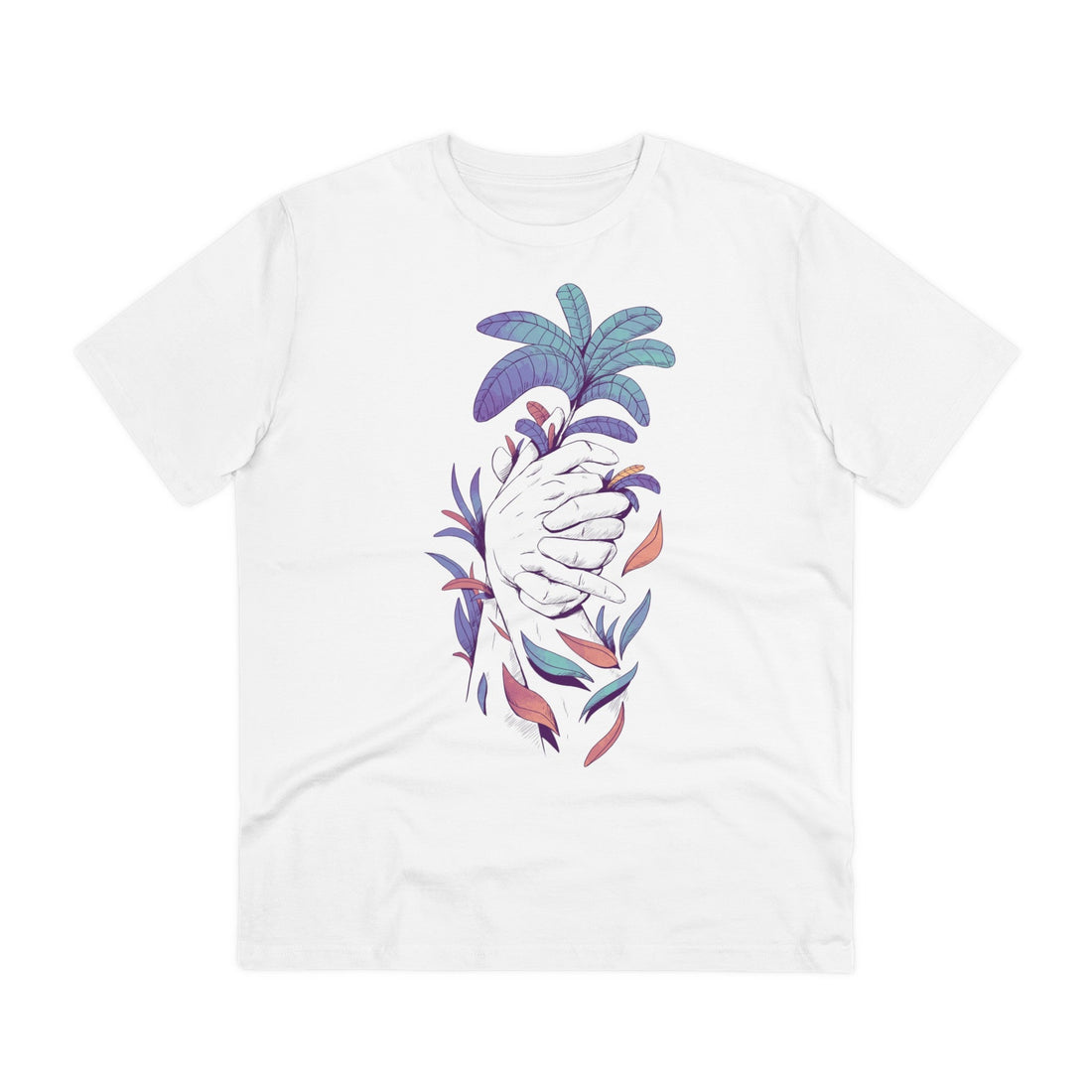 Printify T-Shirt White / 2XS Holding hands and leaves - Floral Hands - Front Design
