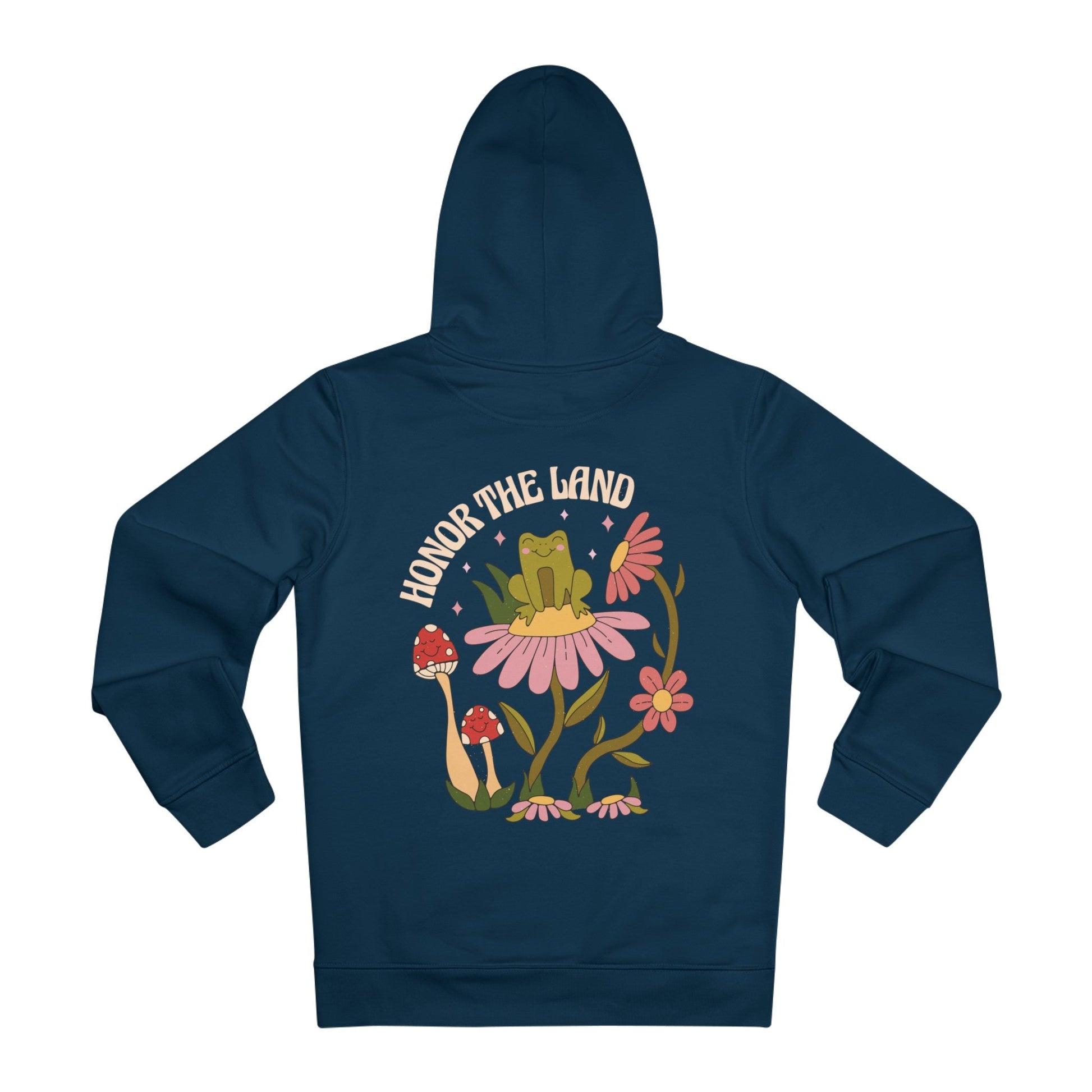 Printify Hoodie French Navy / S Honor the Land - Hippie Retro - Hoodie - Back Design