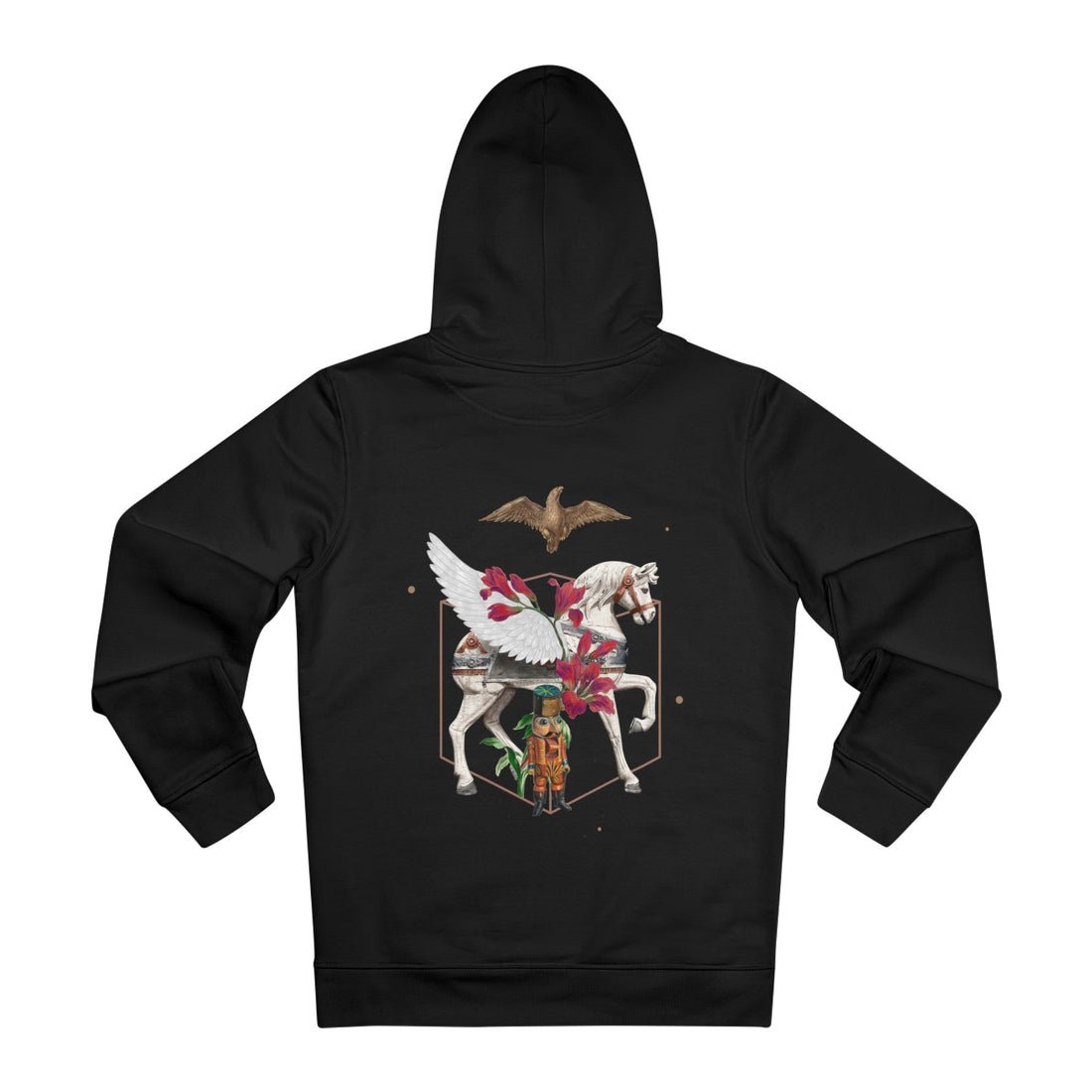Printify Hoodie Black / M Horse and Flowers Gothic Nature - Quirky Collage - Hoodie - Back Design