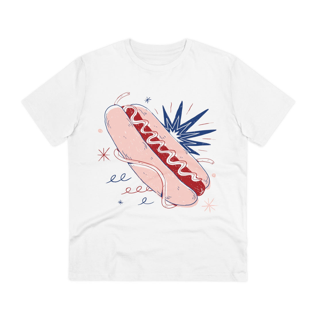 Printify T-Shirt White / 2XS Hotdog - Retro Doodled Food - Front Design