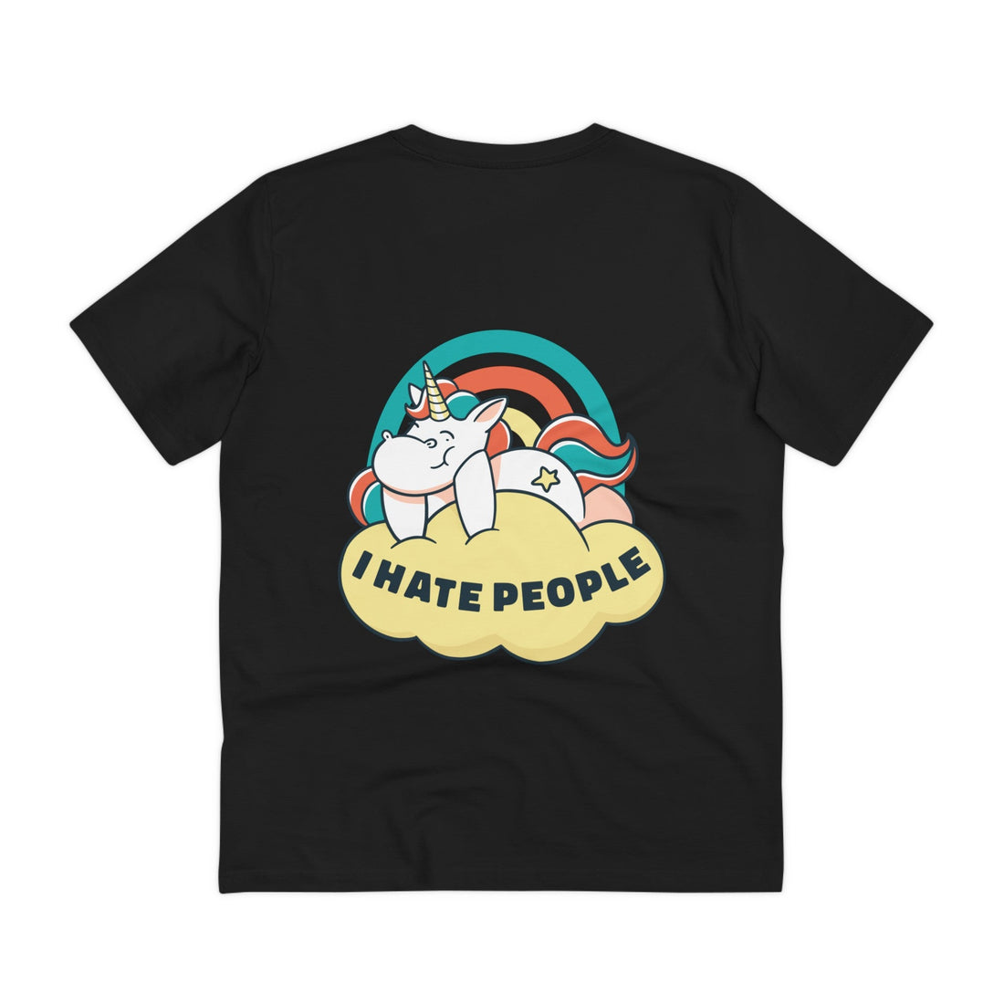 Printify T-Shirt Black / 2XS I hate People - Unicorn World - Back Design