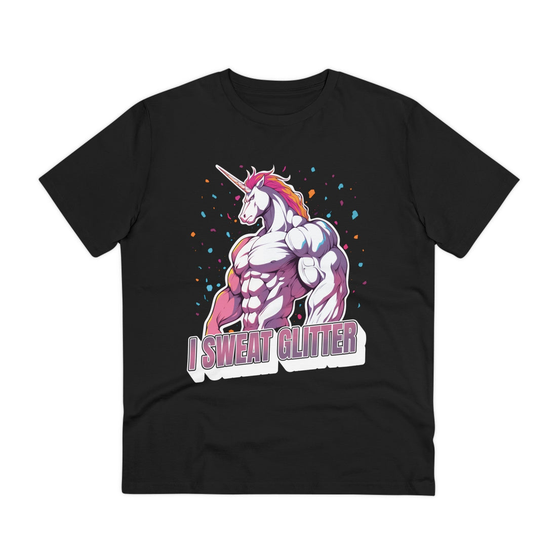 Printify T-Shirt Black / 2XS I sweat glitter - Unicorn World - Front Design