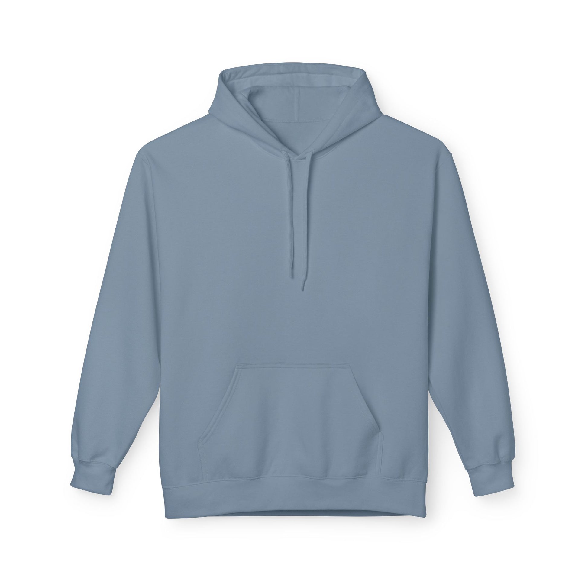 Vorderansicht eines steinblauen Unisex Hoodies ohne Druck zum Design „I wanna be nice but then people happen“