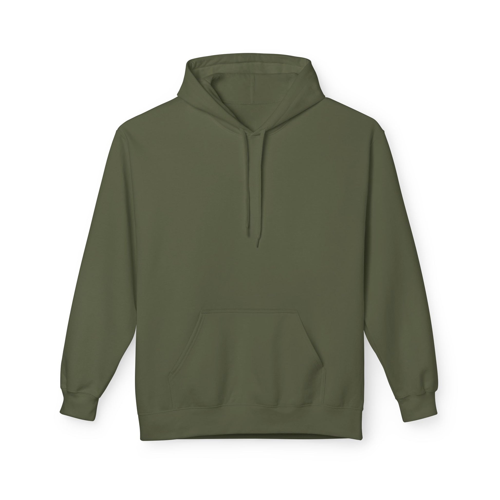 Vorderansicht eines militärgrünen Unisex Hoodies ohne Druck zum Motiv „Ice Bear Gun“