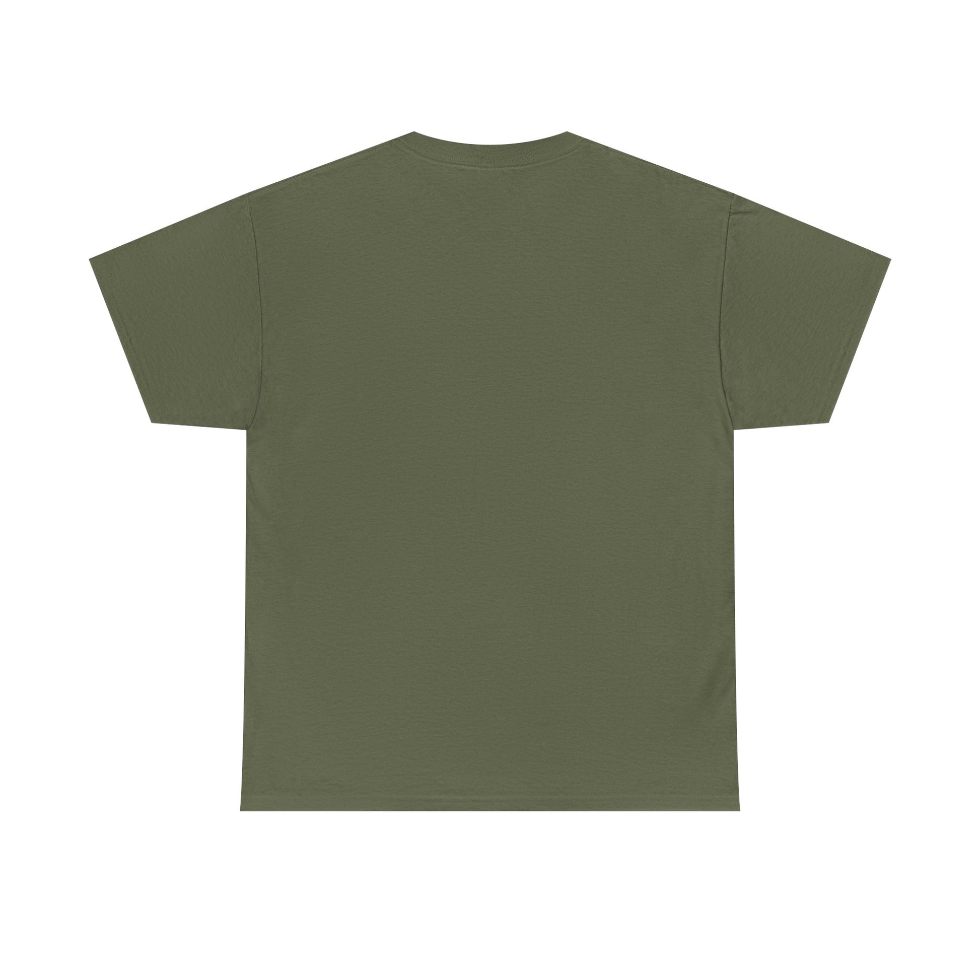 Rückansicht eines militärgrünen Unisex T-Shirts ohne Aufdruck zum Design „Ich verliere völlig den Verstand“