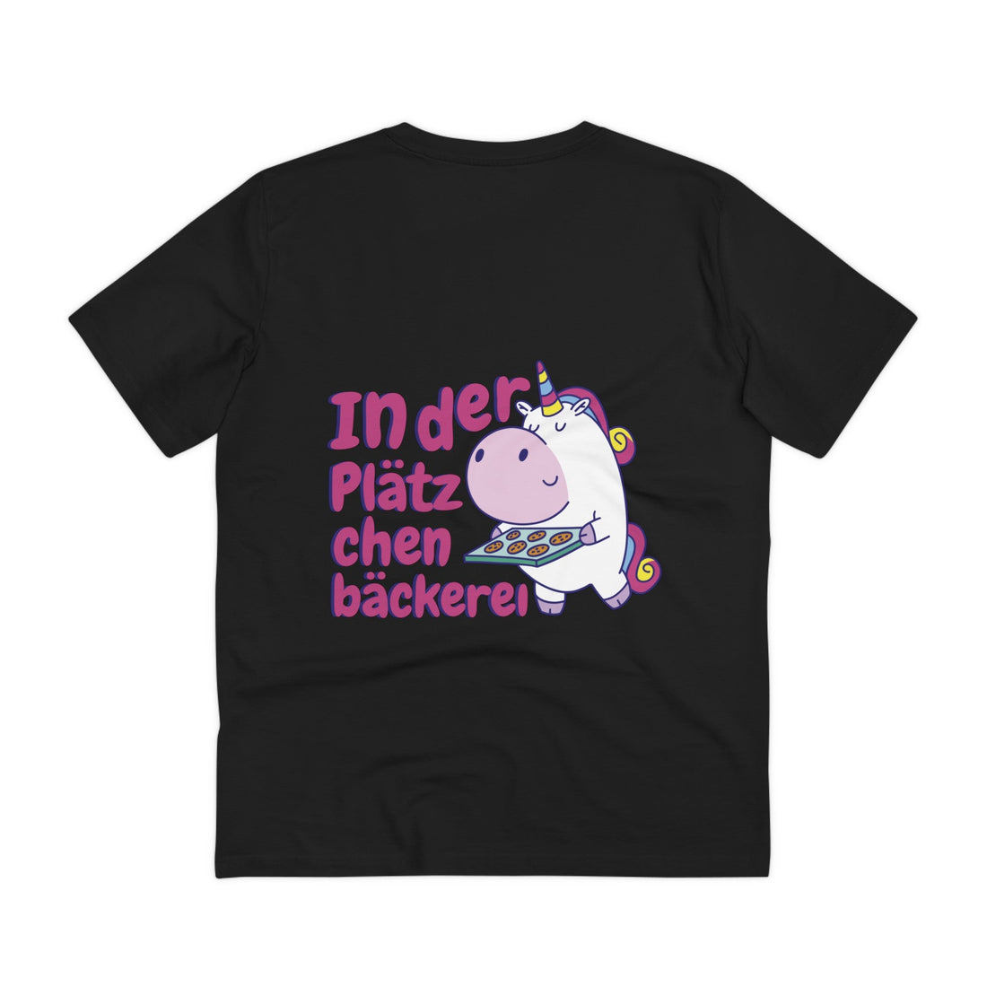 Printify T-Shirt Black / 2XS In der Plätzchenbäckerei Einhorn - Unicorn World - Back Design