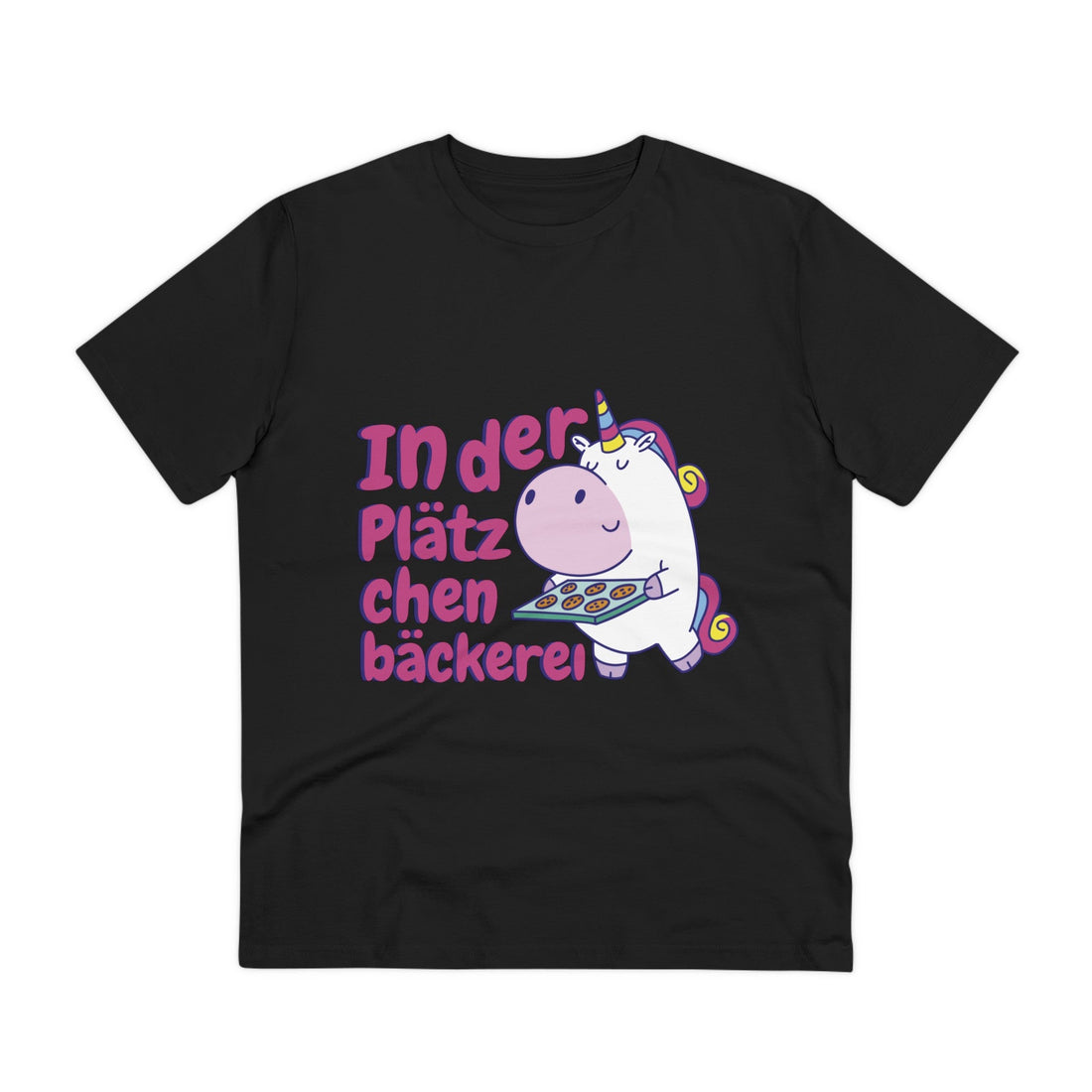 Printify T-Shirt Black / 2XS In der Plätzchenbäckerei Einhorn - Unicorn World - Front Design
