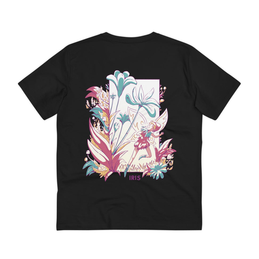 Printify T-Shirt Black / 2XS Iris - Flowers with Fairies - Back Design