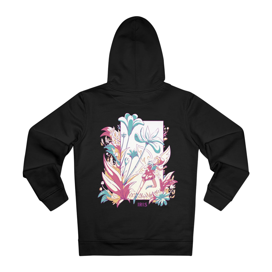 Printify Hoodie Black / M Iris - Flowers with Fairies - Hoodie - Back Design
