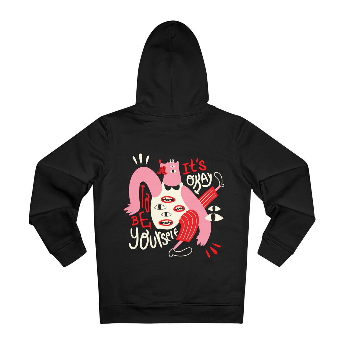 Printify Hoodie Black / M It´s okay be yourself - Weird Characters with Positive Quotes - Hoodie - Back Design