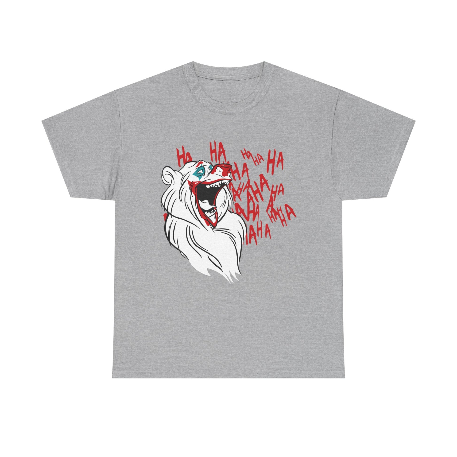 Cartoon-Bär im Clown-Make-up mit „Ha Ha“-Text rundherum. Stilistisch inspiriert von klassischen Antihelden.