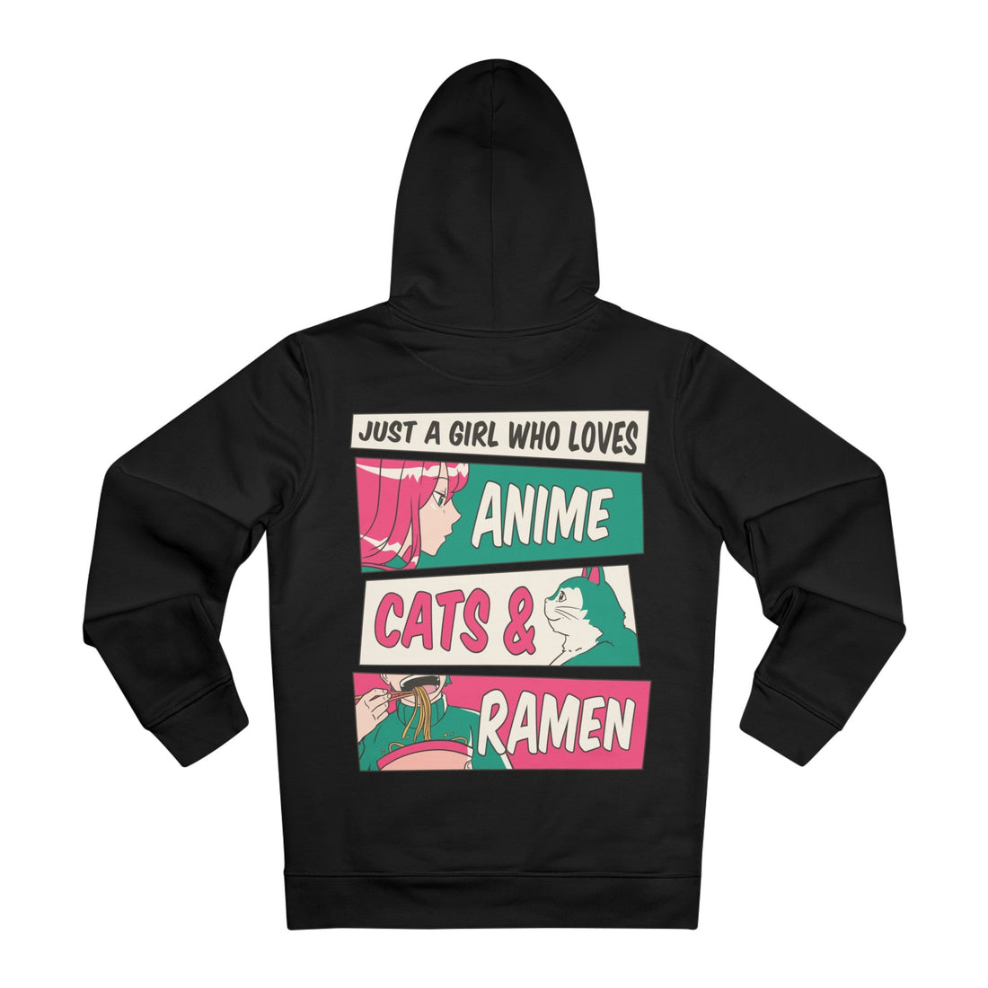 Printify Hoodie Black / M Just a Girl who loves Anime Cats & Ramen - Anime World - Hoodie - Back Design