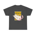 Dunkelgraues T-Shirt mit gelbem Grafikrahmen, süßer pinker Katze und japanischer Schrift „kawaii“. Ein stylisches und witziges Shirt für Cat Lovers.
