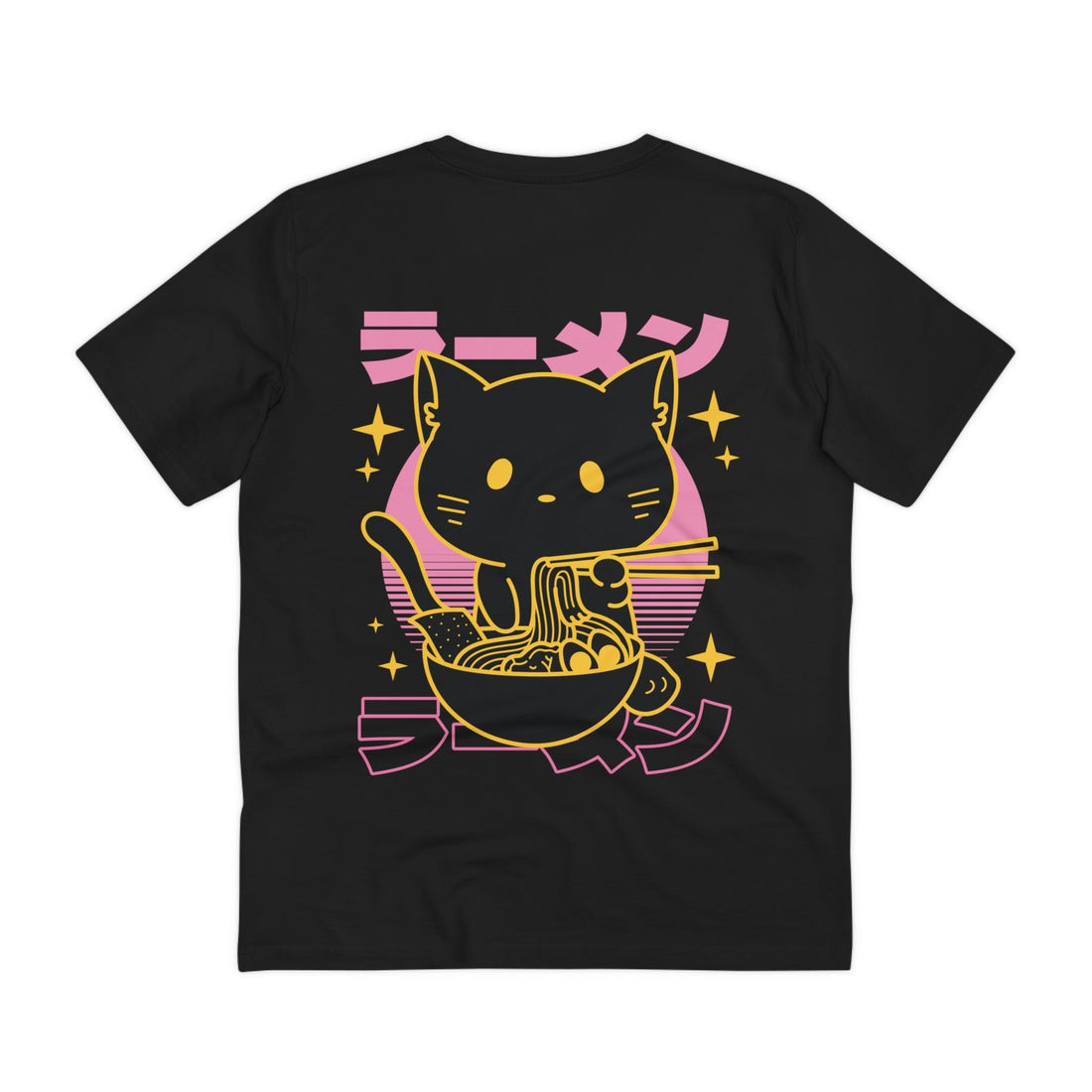 Printify T-Shirt Black / 2XS Kawaii Retro Ramen Cat - Anime World - Back Design