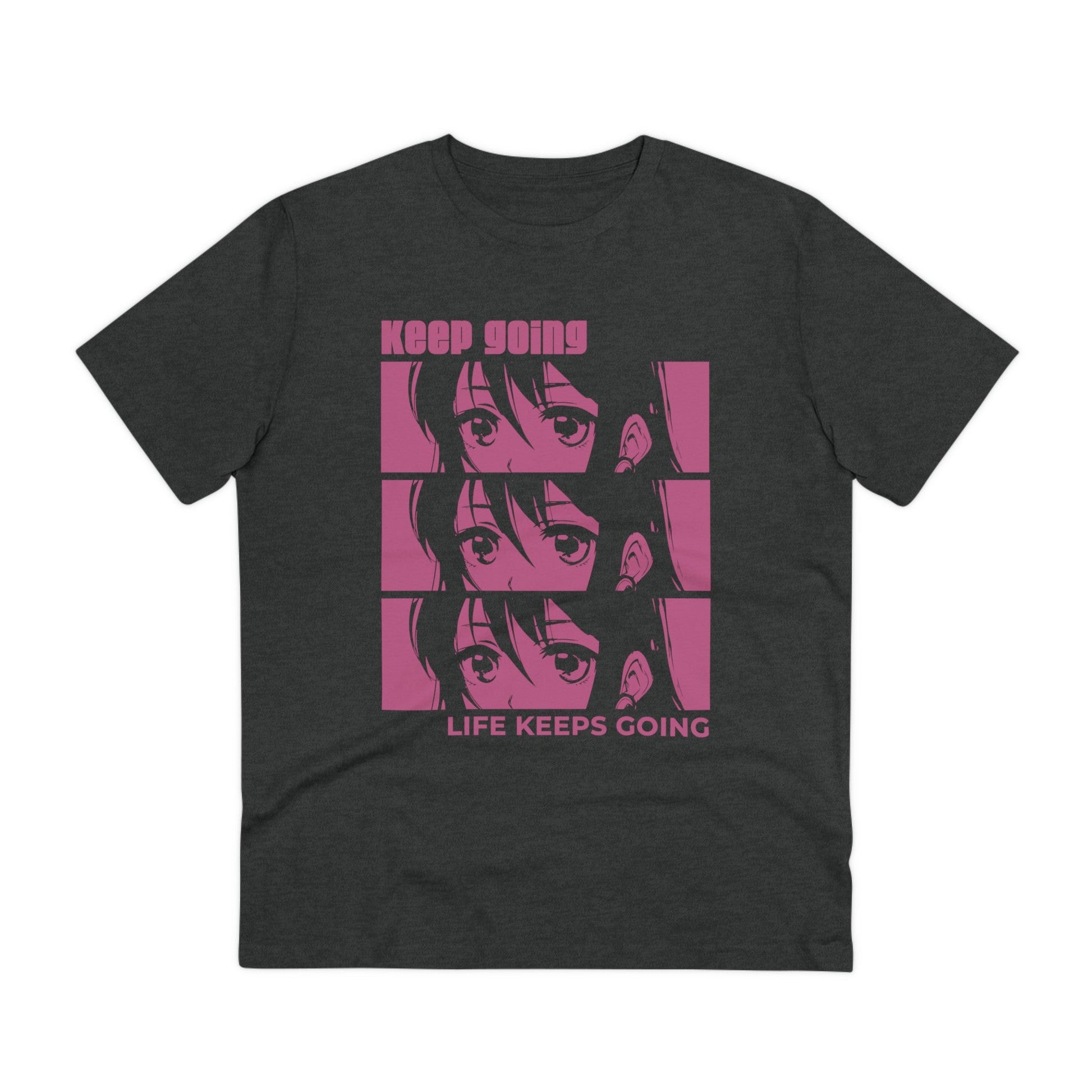 Printify T-Shirt Dark Heather Grey / 2XS Keep going life keeps going Girl Face - Anime World - Front Design