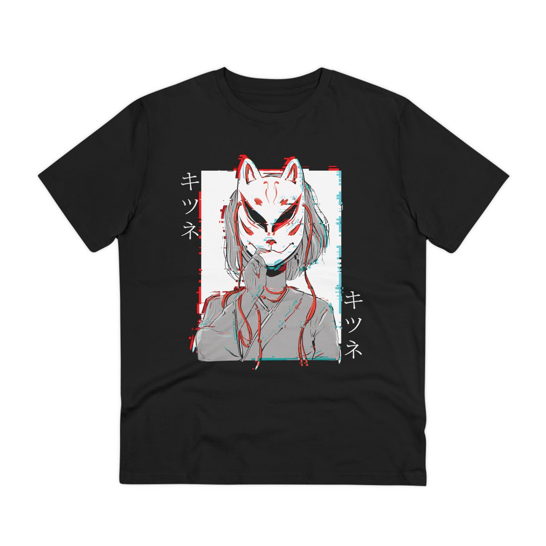 Printify T-Shirt Black / 2XS Kitsune Mask Glitch - Anime World - Front Design