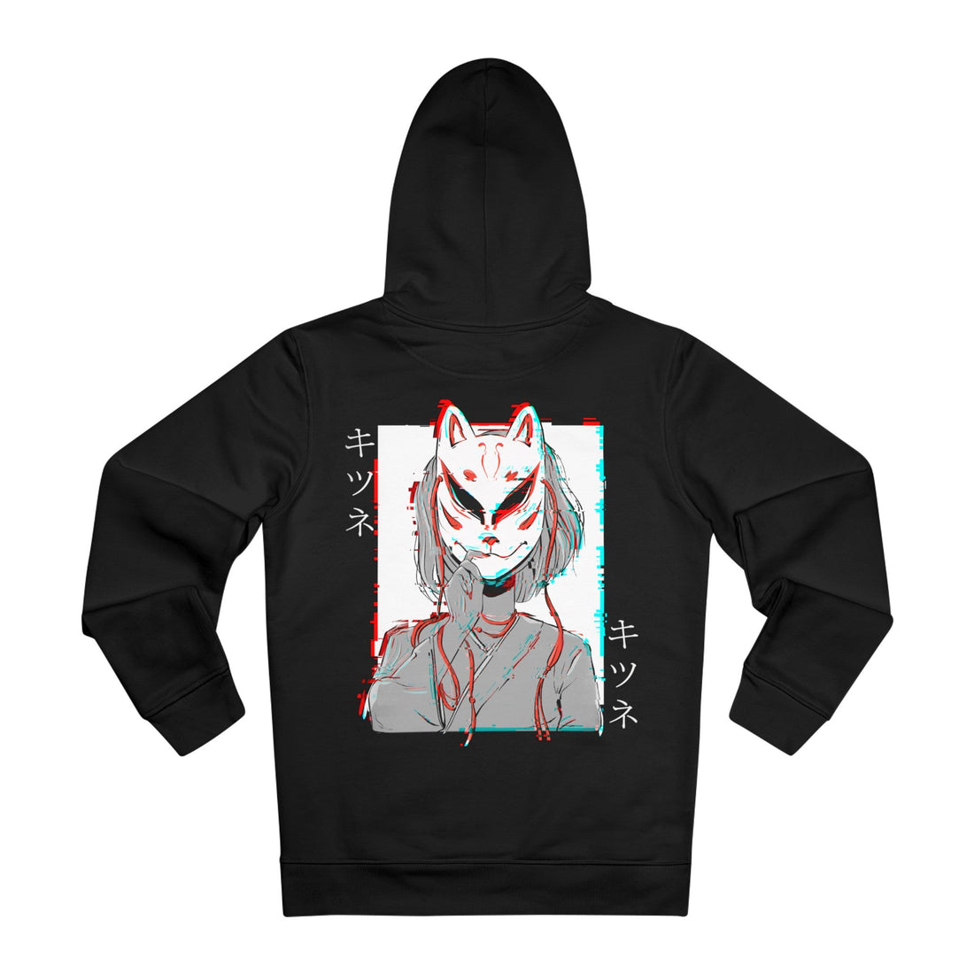 Printify Hoodie Black / M Kitsune Mask Glitch - Anime World - Hoodie - Back Design