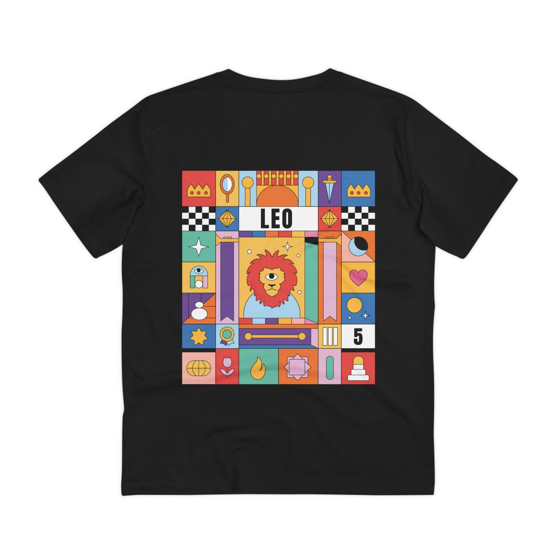 Printify T-Shirt Black / 2XS Leo - Colorful Zodiac - Back Design
