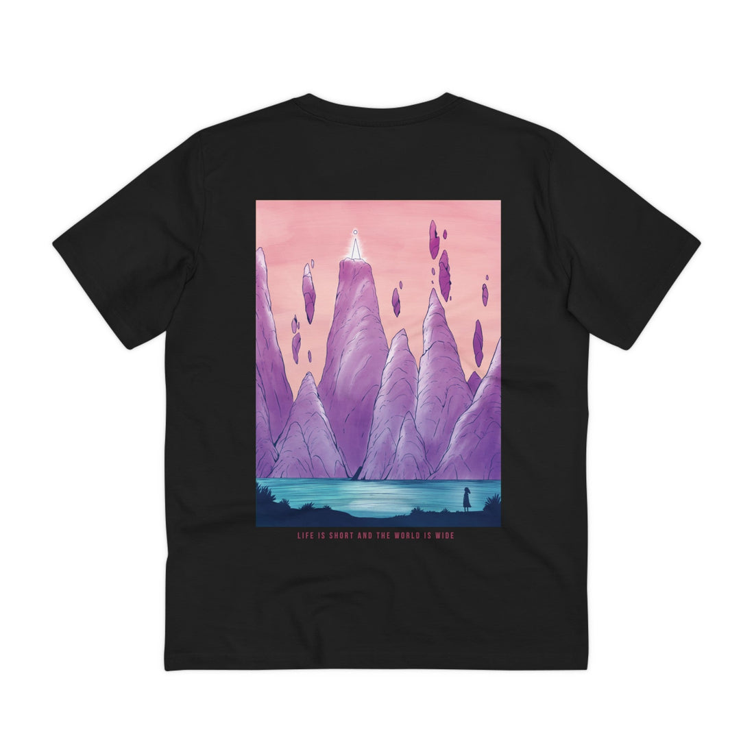 Printify T-Shirt Black / 2XS Life is short and the World is wide - Watercolor Fantasy - Back Design