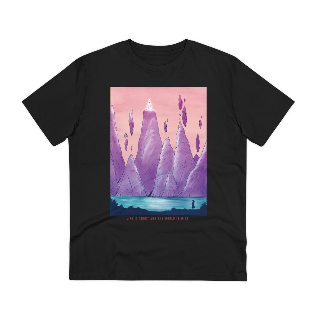 Printify T-Shirt Black / 2XS Life is short and the World is wide - Watercolor Fantasy - Front Design
