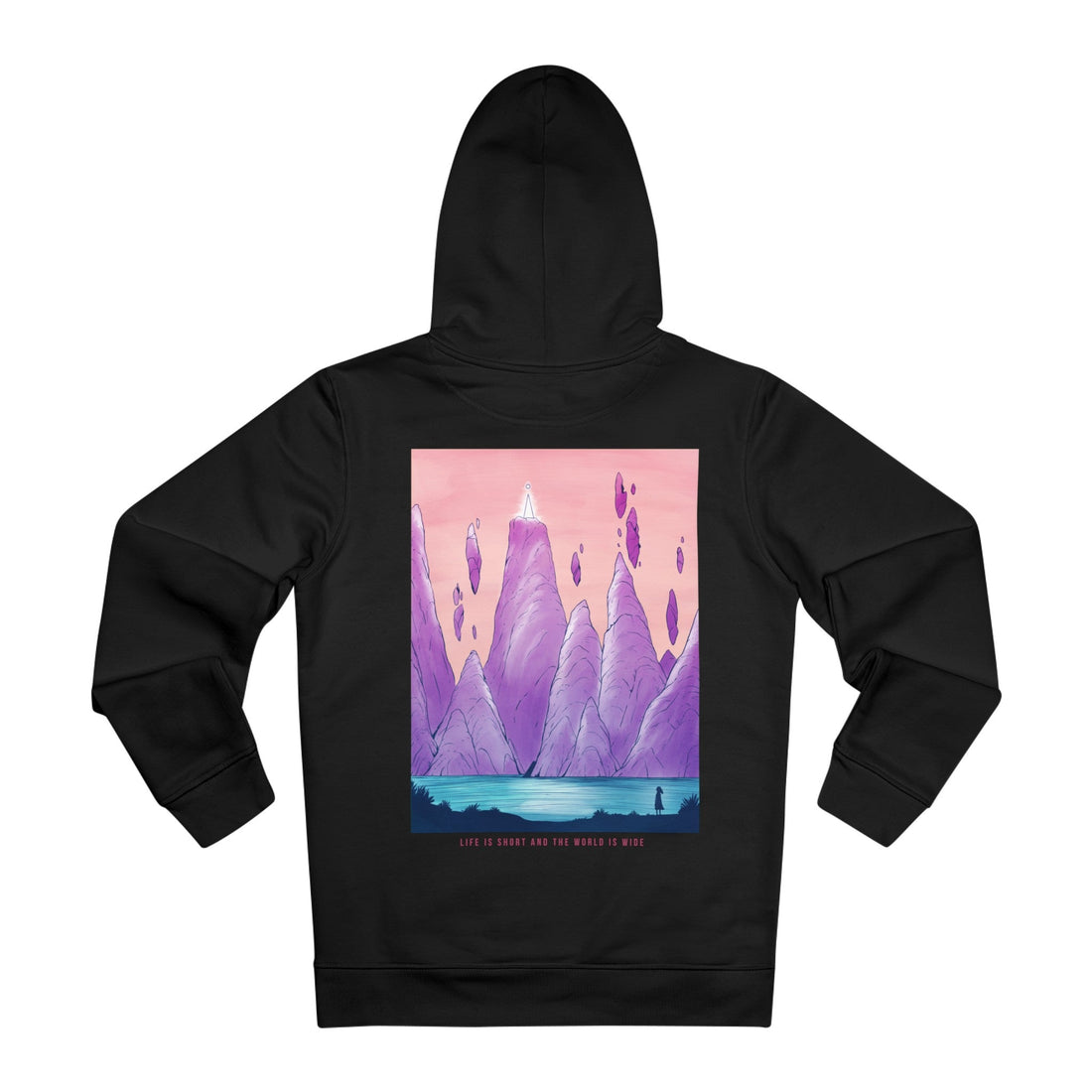 Printify Hoodie Black / M Life is short and the World is wide - Watercolor Fantasy - Hoodie - Back Design