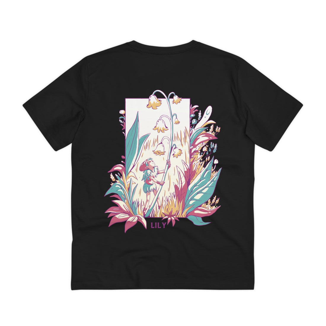 Printify T-Shirt Black / 2XS Lily - Flowers with Fairies - Back Design