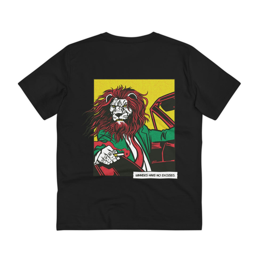 Printify T-Shirt Black / 2XS Lion driving - Comic Mafia - Back Design